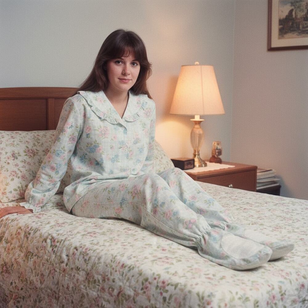 Dreamaway VTG 80s Womens Flannel 2 pc Pajamas Floral footie footed sz S cotton